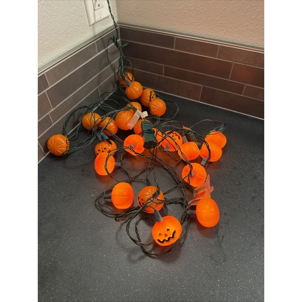 2 Sets Plastic Blinking String Lights Halloween Jack O Lantern Pumpkin 9' Each